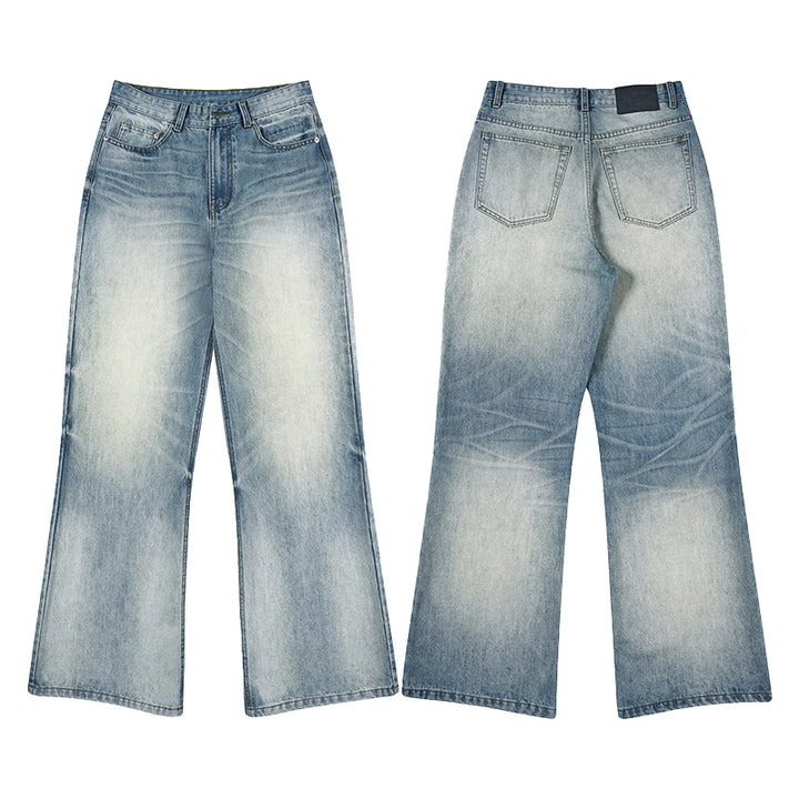 Herren Tiefsitzende Fließende Denim‑Schlaghose mit verlängertem Saum und Used‑Finish Drune