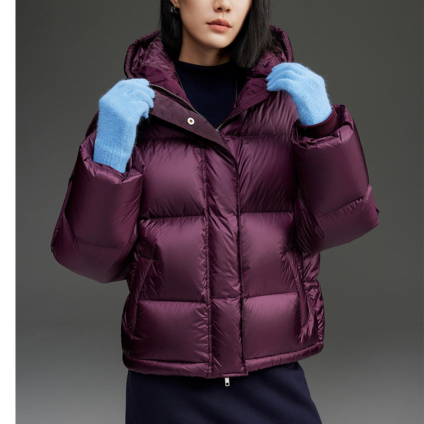 Damen Kurze boxy gesteppte Daunenjacke mit Kapuze Drune