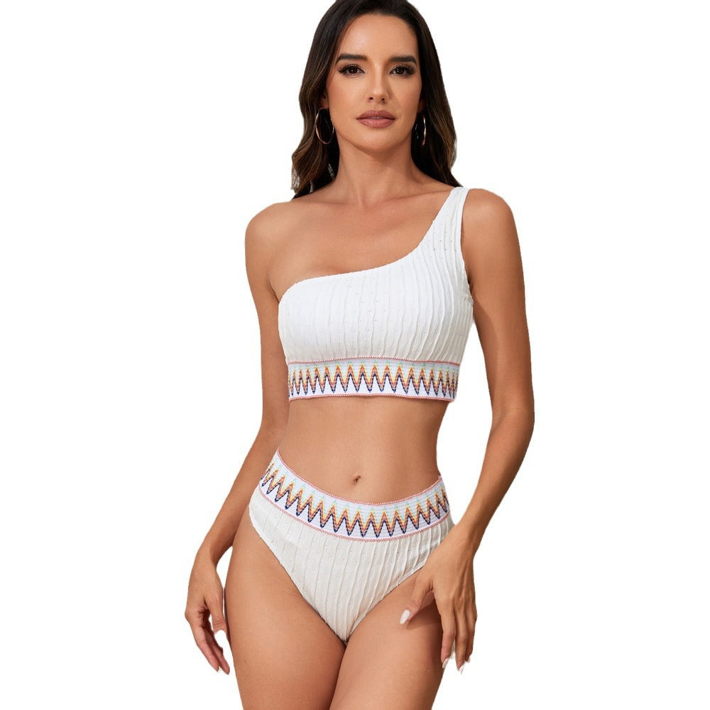 Damen Einseitiger Crop-Bikini mit buntem Jacquardband Drune