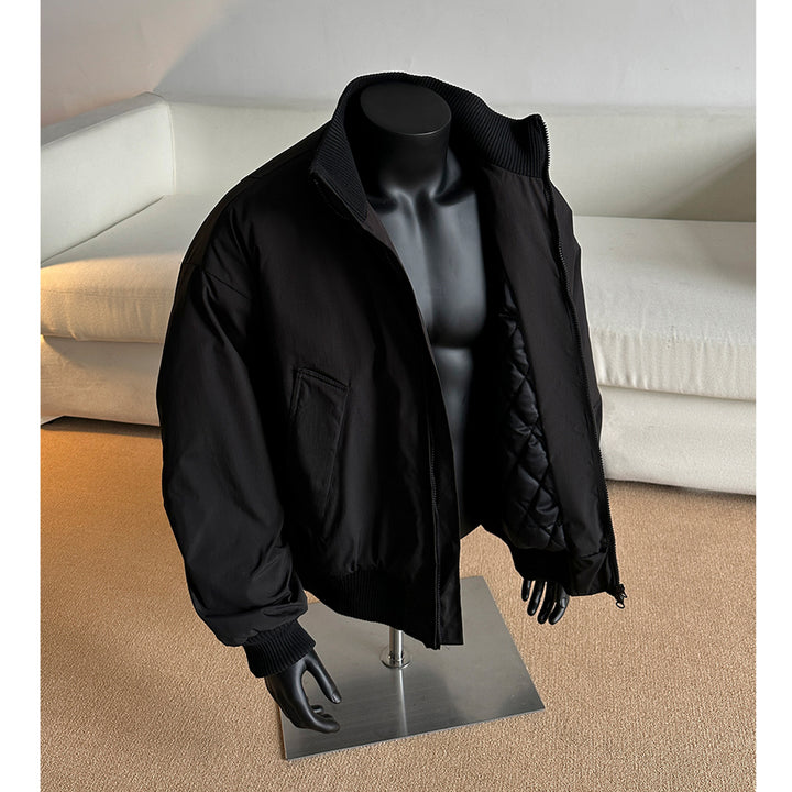 Herren Oversized Stepp-Bomber mit hoher Rippenkragenkonstruktion und verdecktem Reißverschluss Drune