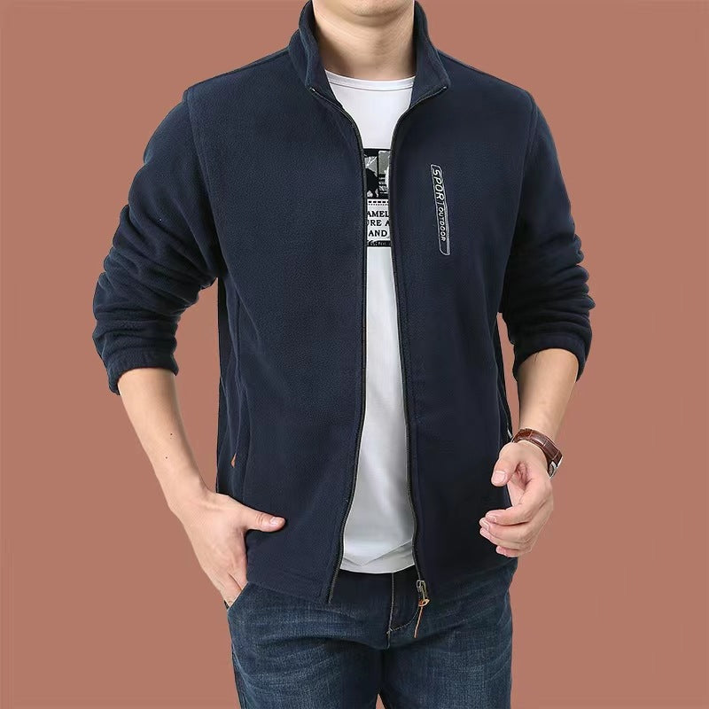 Herren Fleecejacke mit durchgehendem Reißverschluss, Stehkragen und Eingrifftaschen Drune