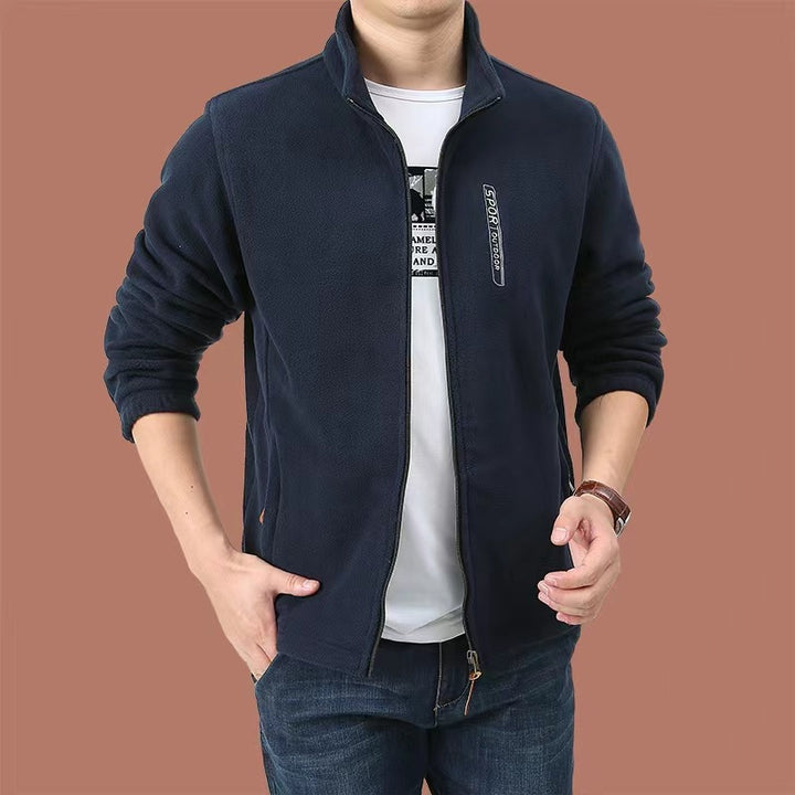 Herren Fleecejacke mit durchgehendem Reißverschluss, Stehkragen und Eingrifftaschen Drune