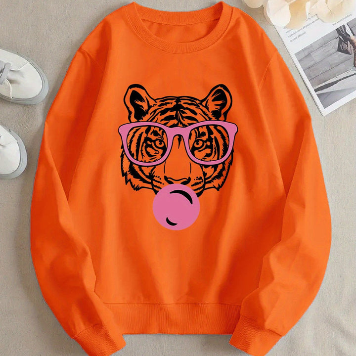 Damen Sweatshirt mit kreativem Tiger-Design und lässigem Schnitt Drune