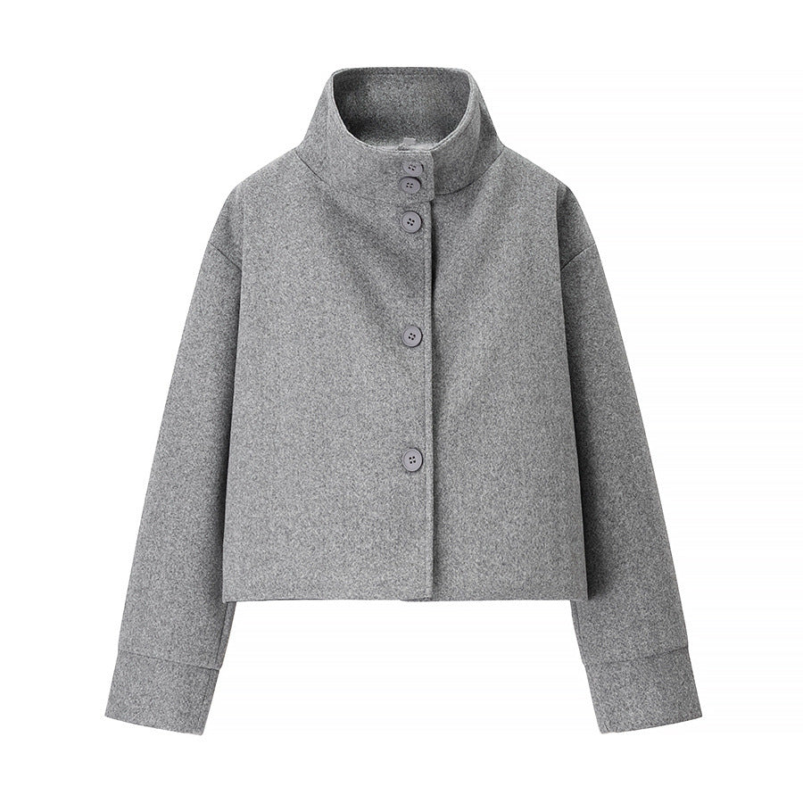 Damen trendige cropped Übergangsjacke mit elegantem Stehkragen und praktischen Knopfdetails Drune