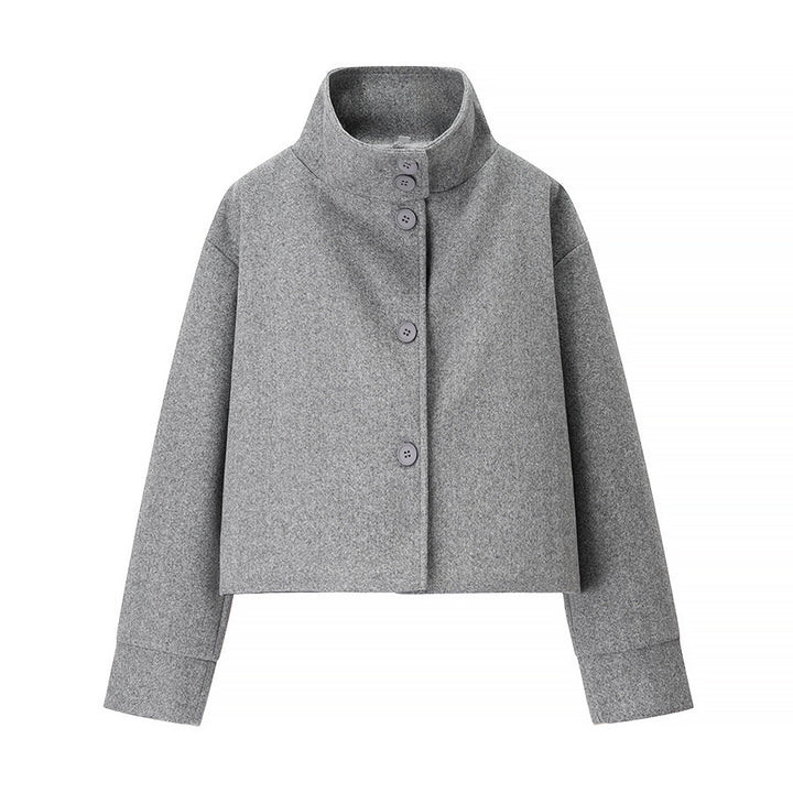Damen trendige cropped Übergangsjacke mit elegantem Stehkragen und praktischen Knopfdetails Drune