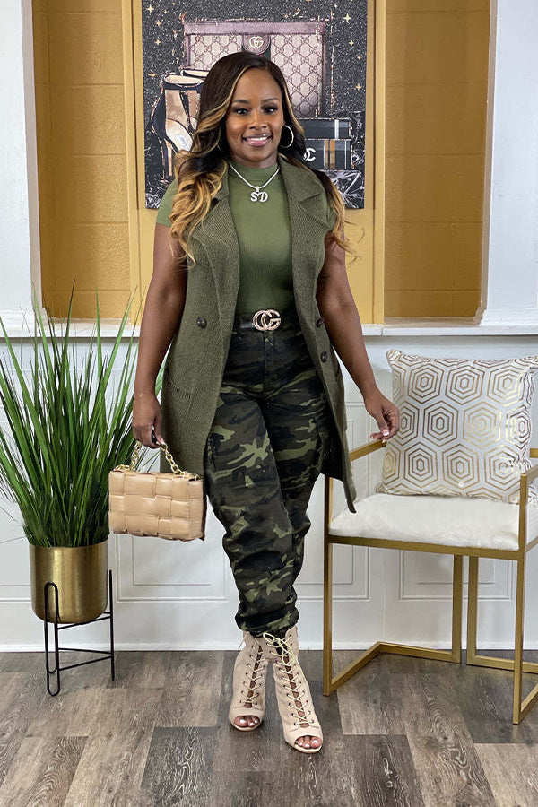 Damen Cargo-Hose mit Camouflage-Muster und hohem Bund Drune