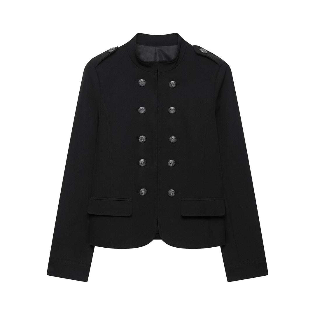 Damen Doppelreihige Militärjacke mit Stehkragen Drune