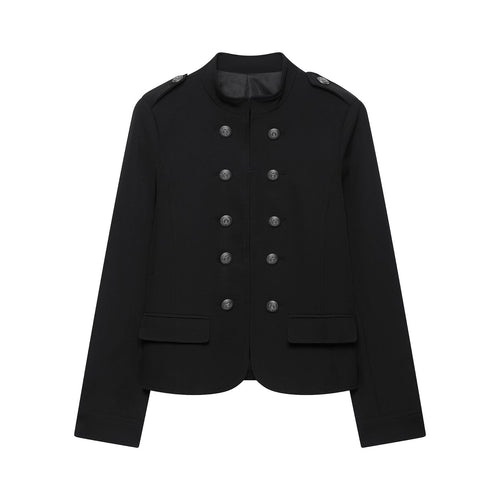 Damen Doppelreihige Militärjacke mit Stehkragen Drune