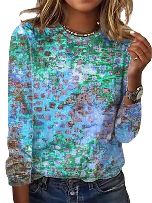 Damen Langärmeliges Oversize-Sweatshirt mit abstraktem Aquarell-Mosaikprint Drune