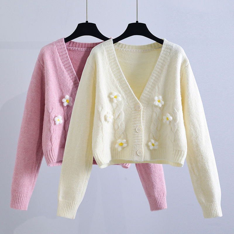 Damen verspielter Strickjacke mit Blumenmuster Drune
