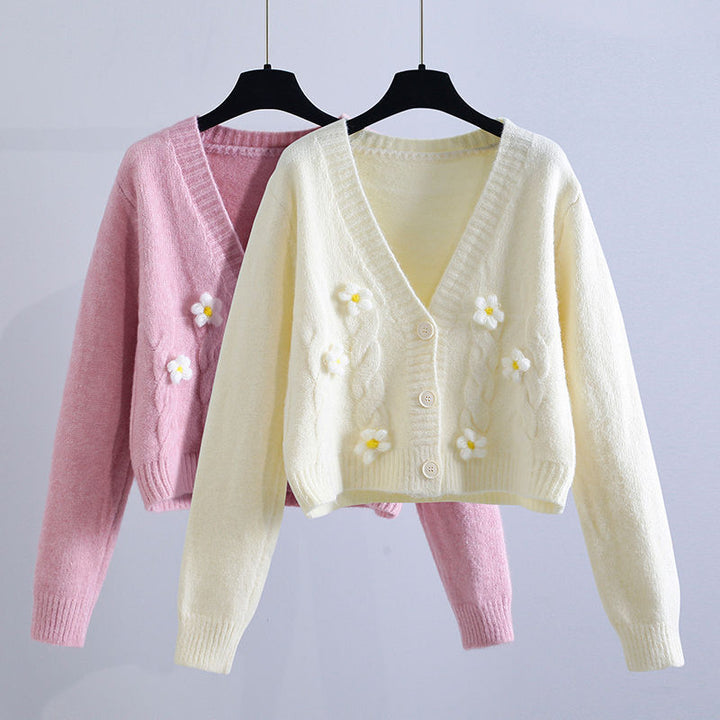 Damen verspielter Strickjacke mit Blumenmuster Drune