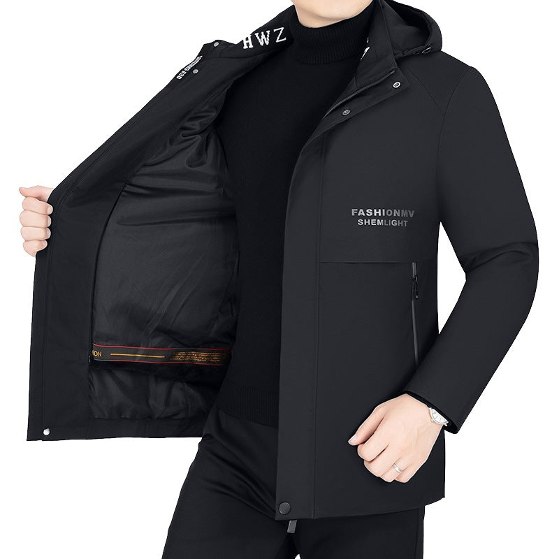 Herren Moderner Urbaner Parka mit fester Kapuze, nahtverdeckten Reißverschlüssen und leichtem Thermofutter Drune