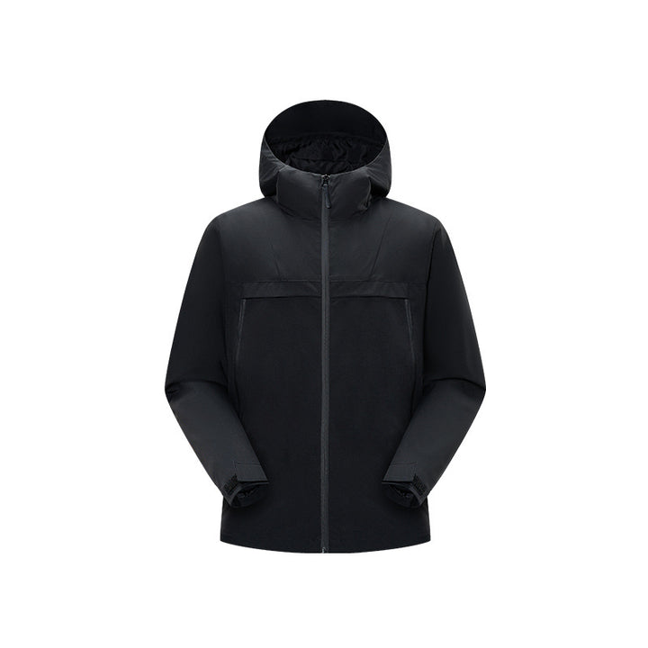 Herren Minimalistische Hybrid‑Regenjacke mit verstaubarer Kapuze und atmungsaktiver Membran Drune