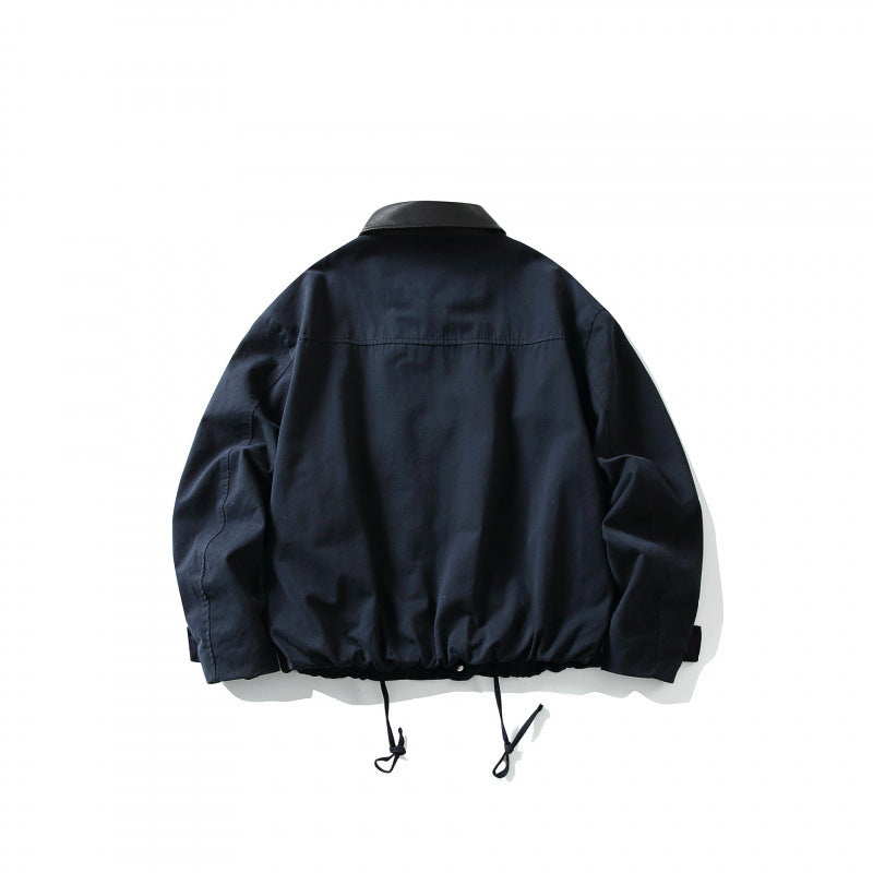 Herren Boxy-Utility-Jacke mit Kunstlederkragen, Tunnelzug und Druckknopfmanschetten Drune