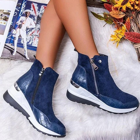 Damen Keil-Sneaker-Stiefelette mit Velours- und Croco-Prägung Drune