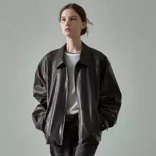 Damen lässige Oversized-Lederjacke mit praktischen Taschen Drune