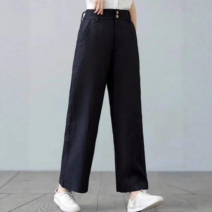 Damen Weite Leinenhose mit hohen Bund Drune