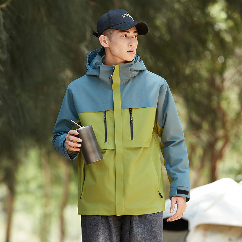 Herren technische Outdoorjacke mit Kapuze, wasserabweisender Membran und multifunktionalen Reißverschlusstaschen Drune