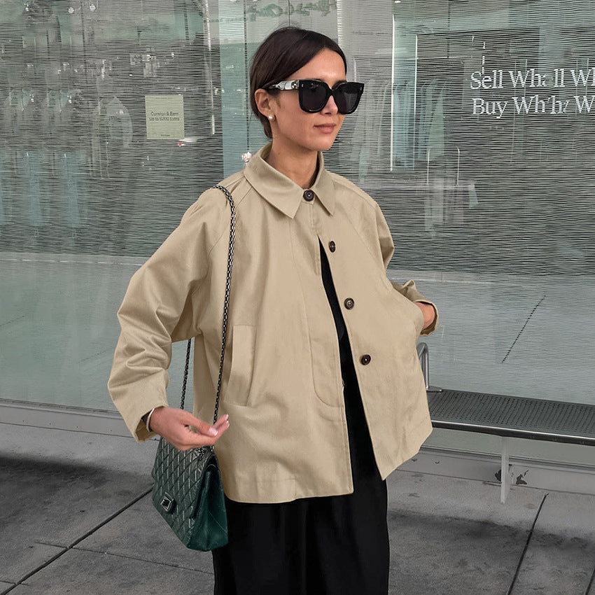 Damen modische Übergangsjacke im lässigen Oversized-Schnitt mit praktischen Taschen Drune
