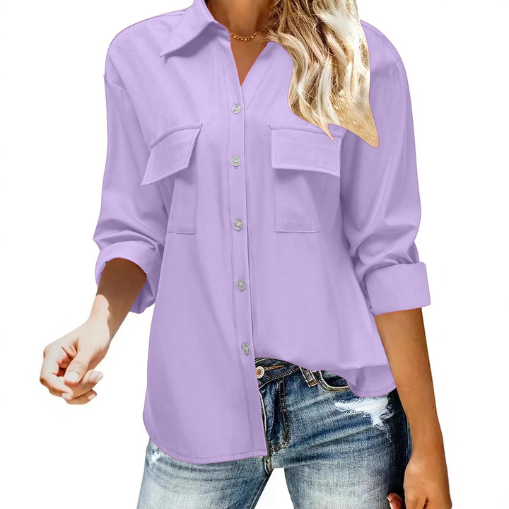 Damen Oversize-Hemdbluse mit Pattentaschen, durchgehender Knopfleiste und umgeschlagenen Ärmeln Drune