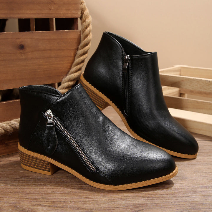 Damen nan knöchelhohe Stiefelette mit seitlichem Reißverschluss weichem Komfortfußbett und gestapeltem Blockabsatz Drune