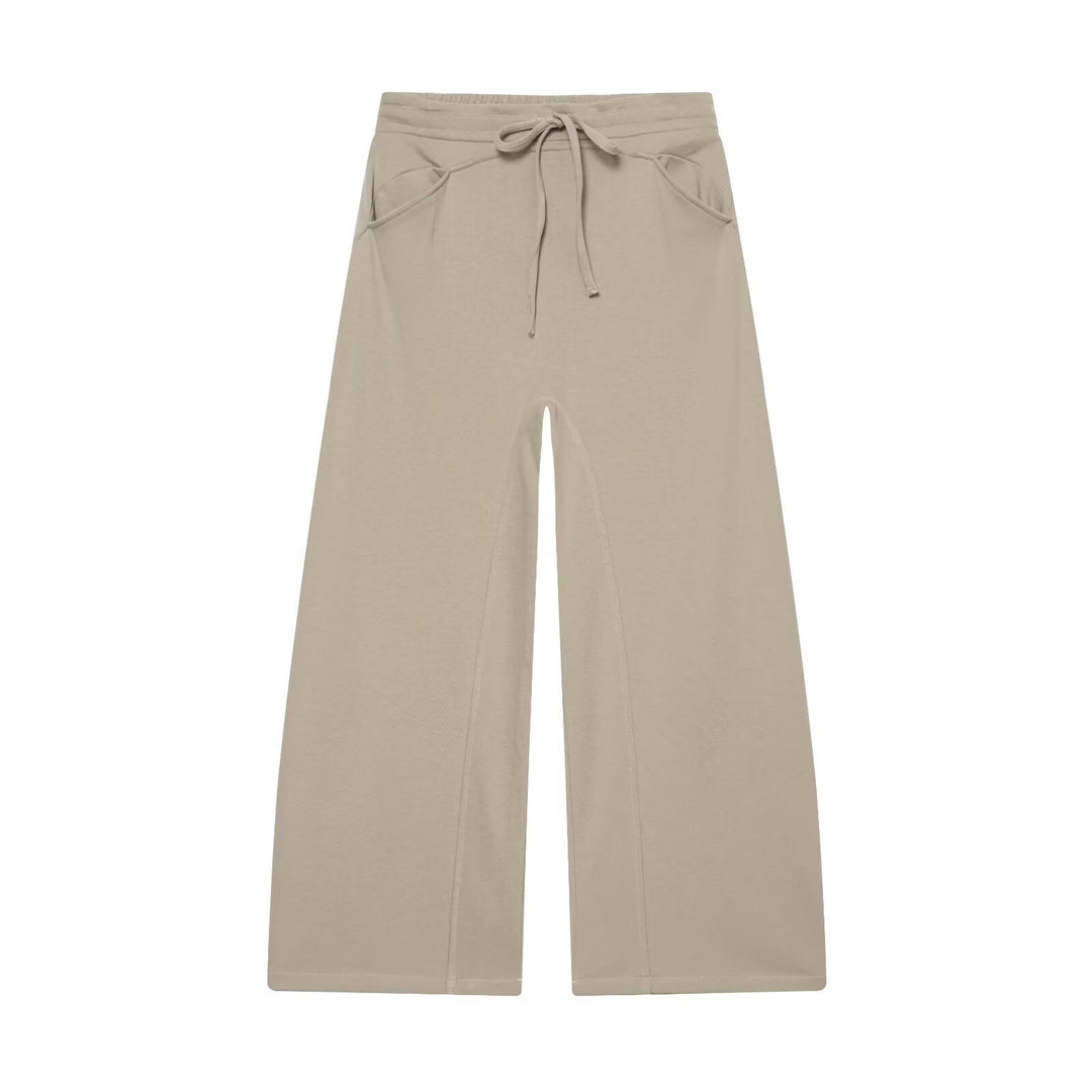 Damen Weite Cropped-Jogger mit Kordelzug, Eingrifftaschen und dekorativer Schrittnaht Drune