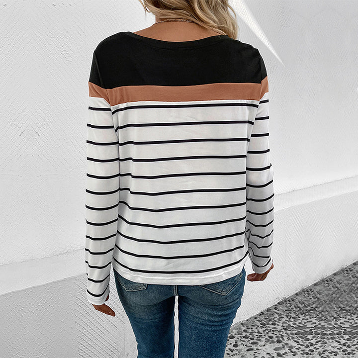Damen Langarmshirt mit modischem Streifenmuster und elastischen Bündchen Drune