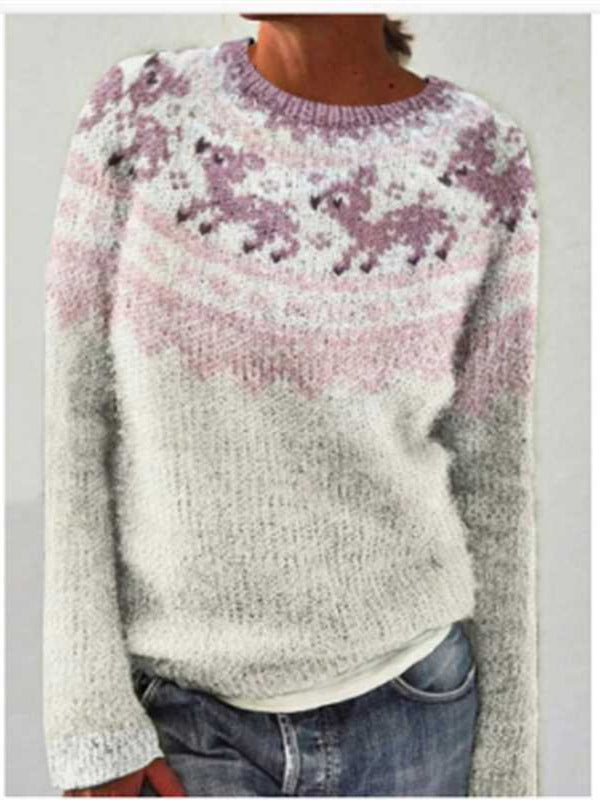 Damen nan Norwegerpullover aus Wollmix mit Rundhalsausschnitt und traditionellem Fair-Isle-Yoke Drune