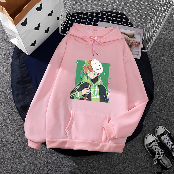 Damen nan Kapuzenpullover mit geprintetem Manga-Motiv und weichem Fleece-Innenfutter Drune