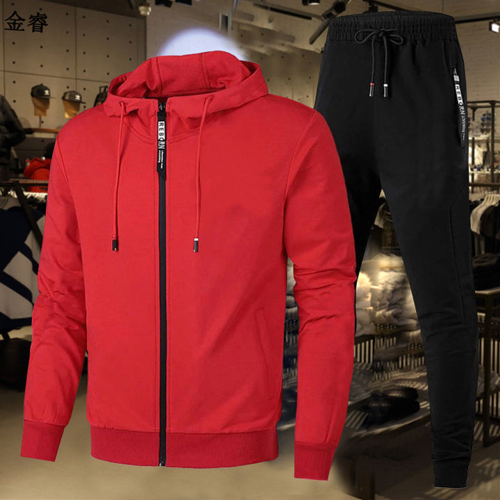 Herren nan zweiteiliges Trainingsset mit durchgehendem Reißverschluss Hoodie, Kordelzug und schmal zulaufender Jogginghose Drune