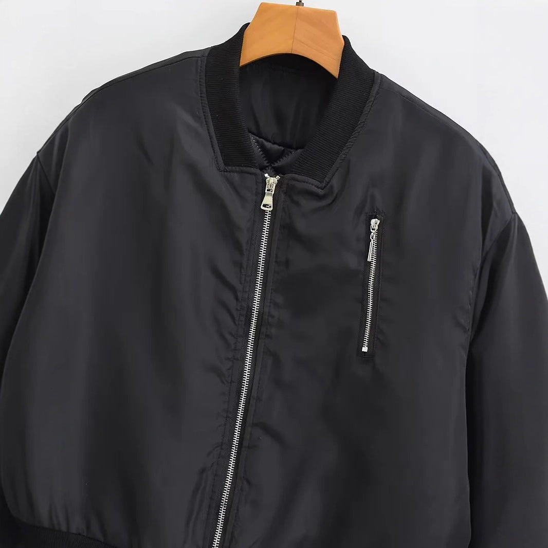Damen nan windabweisende Satin-Bomberjacke mit Brustreißverschluss, Rippbündchen und leichter Thermofütterung Drune