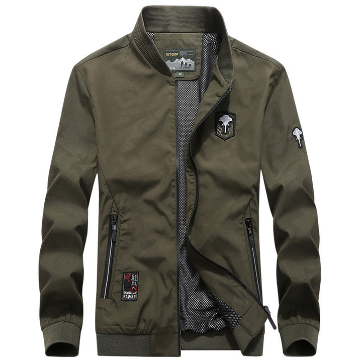 Herren Leichter Urbaner Windbreaker-Blouson mit Mesh-Innenfutter, Stick-Patches und Reißverschlusstaschen Drune