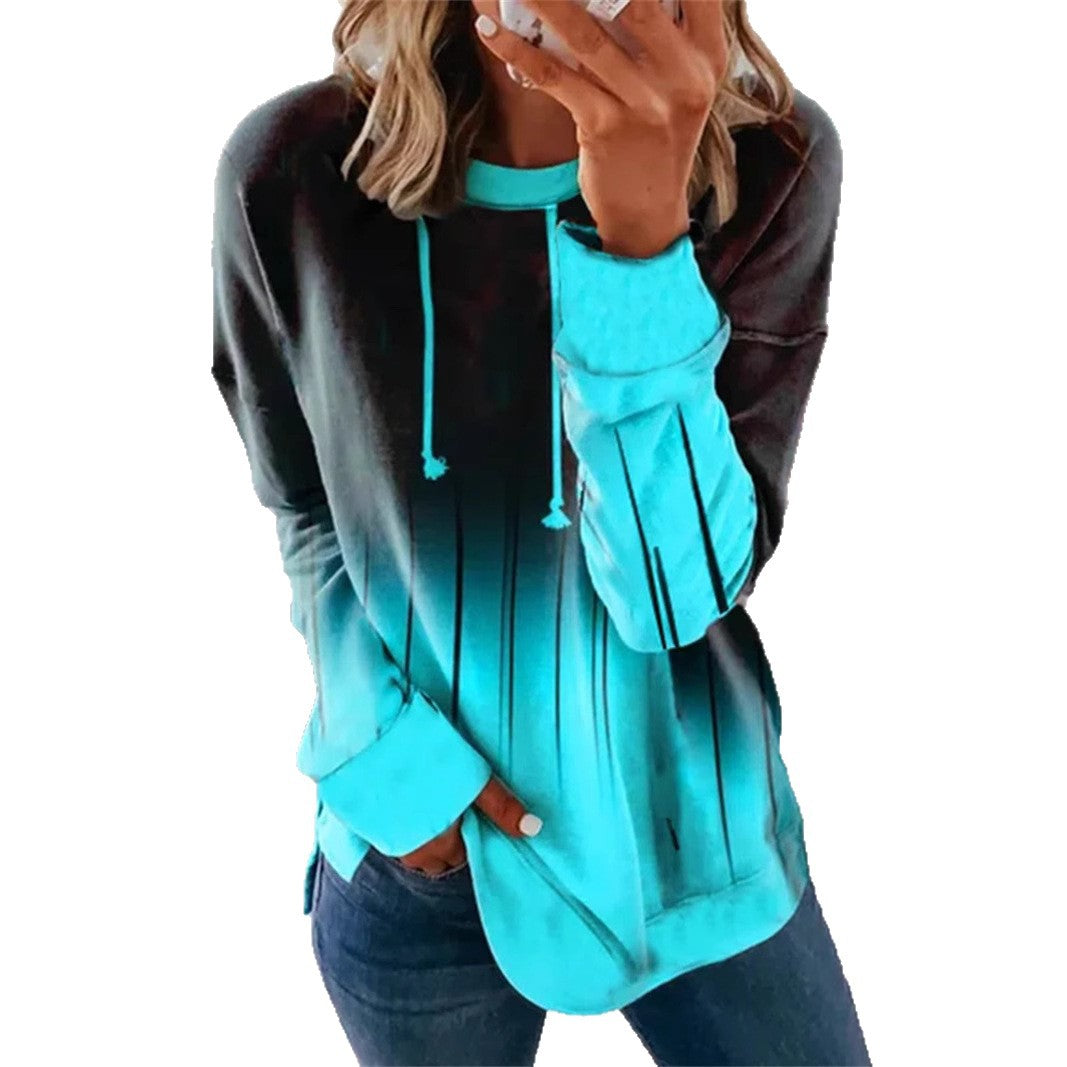 Damen nan Relaxed-Fit Kapuzen-Sweatshirt mit Ombre-Effekt, Kordelzug, abgerundetem Saum und seitlichen Schlitzen Drune