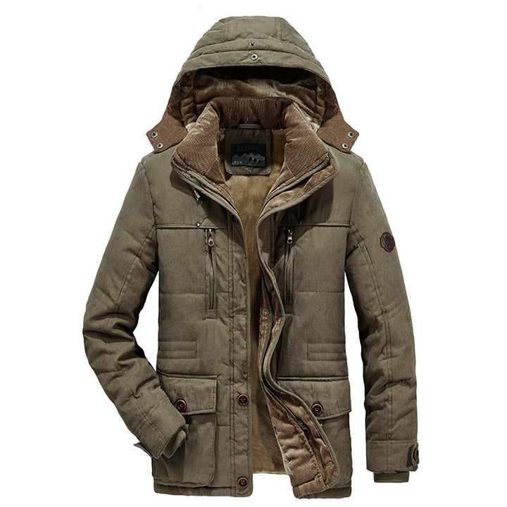 Herren nan isolierte Kapuzen-Fieldjacke mit Cord-Innenfutter, gesteppter Thermoisolierung und multifunktionalen Taschen Drune