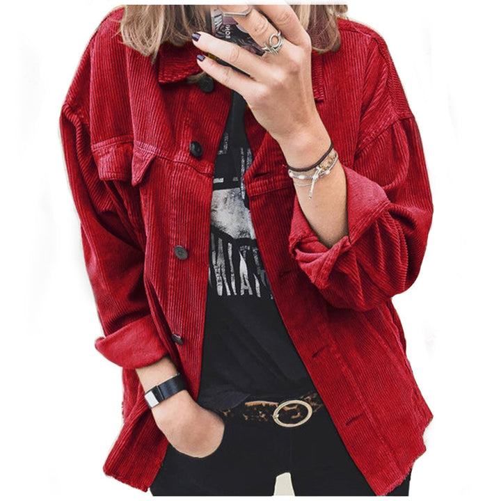 Damen nan Oversize Cordjacke mit aufgesetzten Taschen und klassischer Knopfleiste Drune