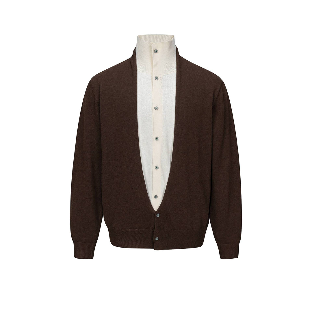 Herren Feinstrick-Layering-Cardigan mit tiefem V-Ausschnitt und integriertem Polokragen Drune