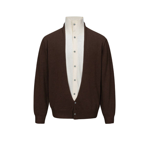 Herren Feinstrick-Layering-Cardigan mit tiefem V-Ausschnitt und integriertem Polokragen Drune