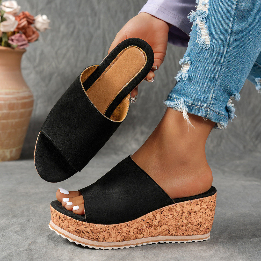Damen Wedge-Pantoletten mit wildem Leopardenmuster und komfortabler Korksohle Drune