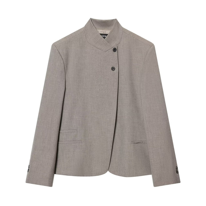 Damen Taillierter Kurzblazer mit Stehkragen und asymmetrischer Knopfleiste Drune