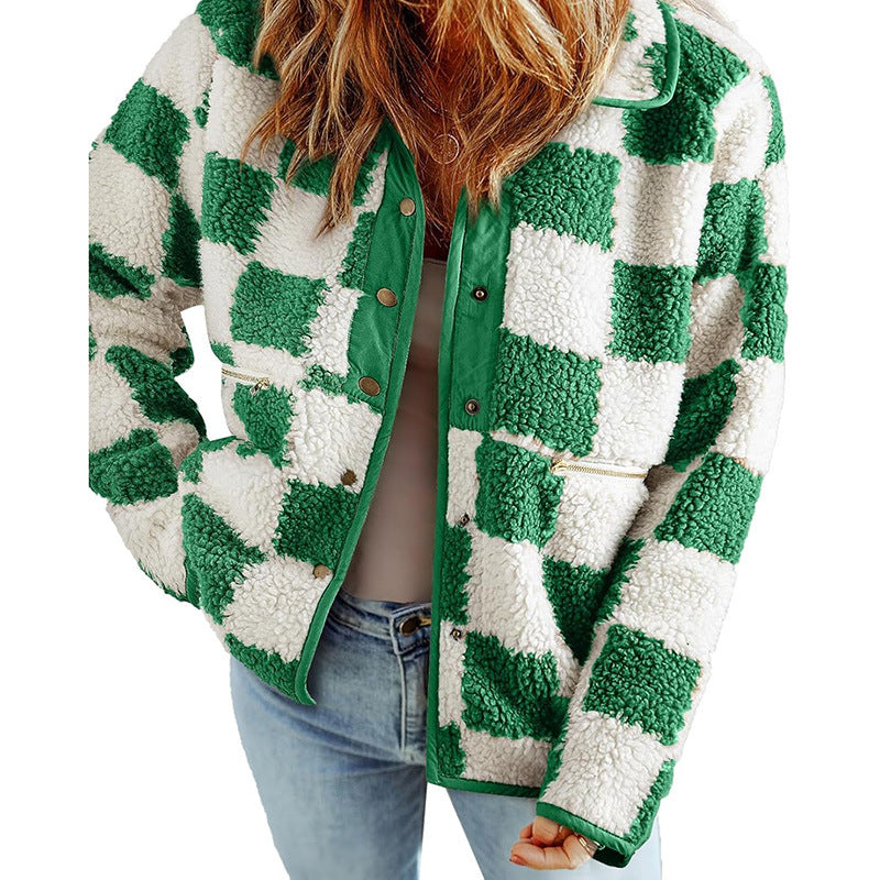 Damen Kuschelige Schafwolljacke mit modernen Karomustern Drune
