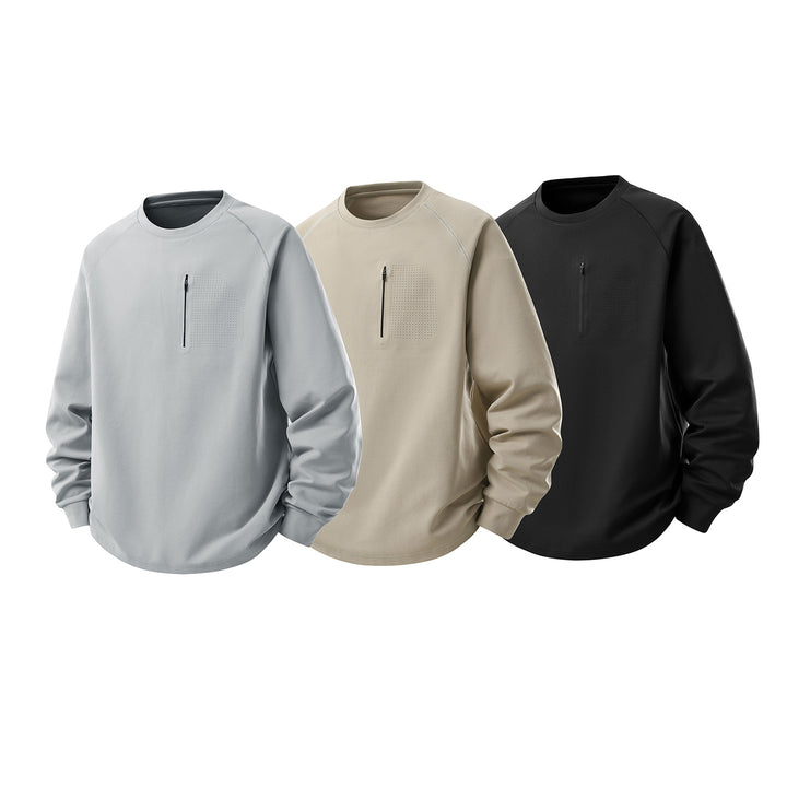 Herren Rundhals-Sweatshirt mit Brust-Reißverschluss, perforierter Utility-Blende und relaxter Passform Drune