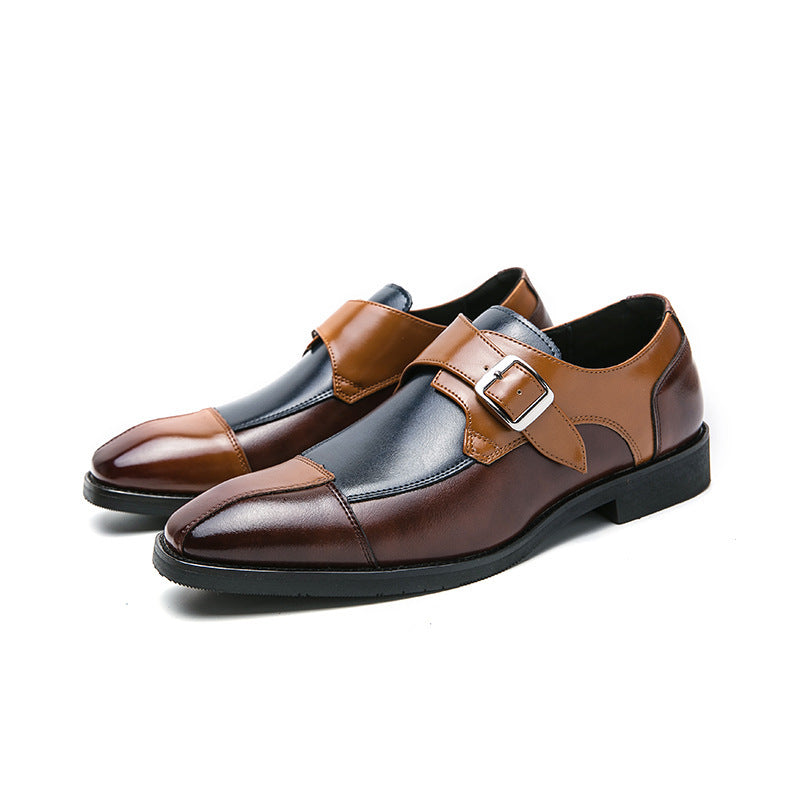 Herren eleganter zweifarbiger Monkstrap-Lederhalbschuh mit einzelner Metallschnalle und handgenähter Sohlenausführung Drune