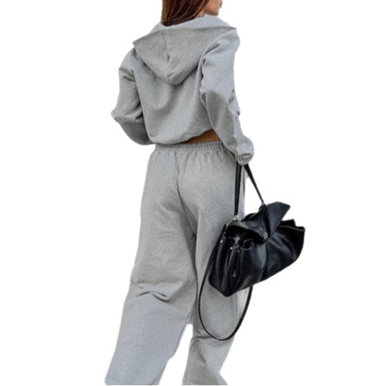 Damen Bequemes Sportanzug Set mit Kapuzenjacke und weiten Hosen Drune
