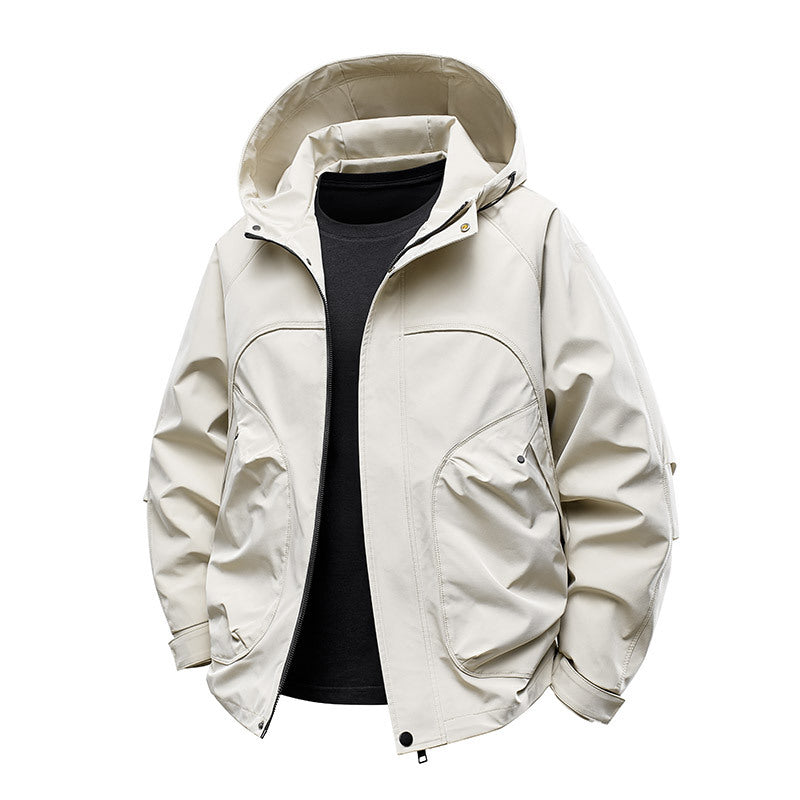 Herren technische Softshell-Utilityjacke mit Kapuze wasserabweisend und Multifunktionstaschen Drune