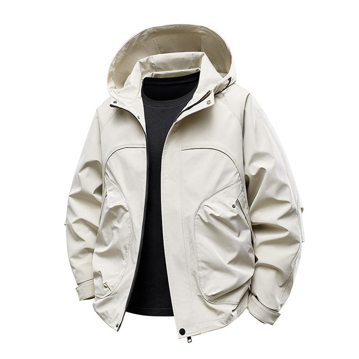 Herren technische Softshell-Utilityjacke mit Kapuze wasserabweisend und Multifunktionstaschen Drune
