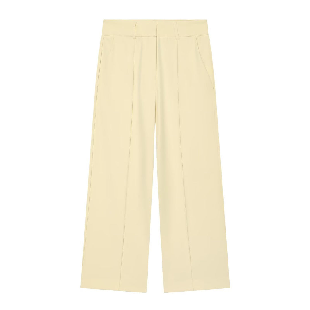 Damen Weite High‑Waist Hose mit Bügelfalte, hohem Bund und Gürtelschlaufen Drune