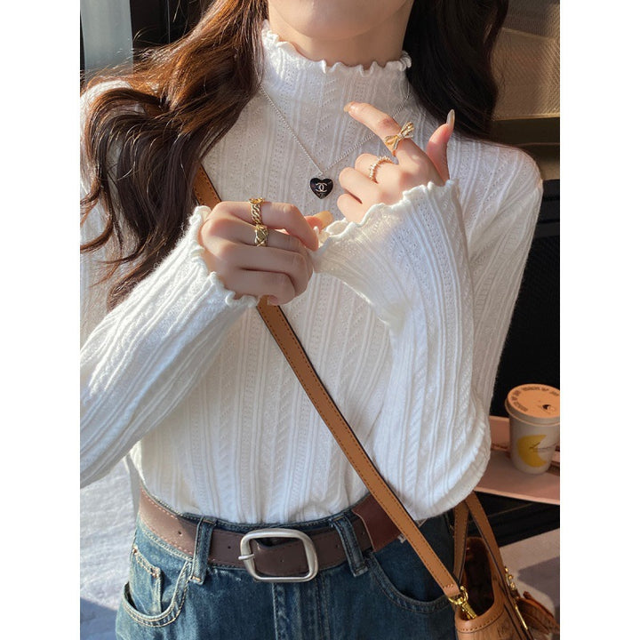 Damen Rollkragenpullover mit dekorativem Wellenabschluss aus feinem Strick Drune