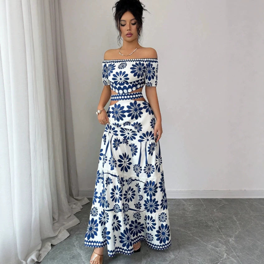 Damen Maxikleid mit floralem Design und trendigem Off-Shoulder-Ausschnitt Drune