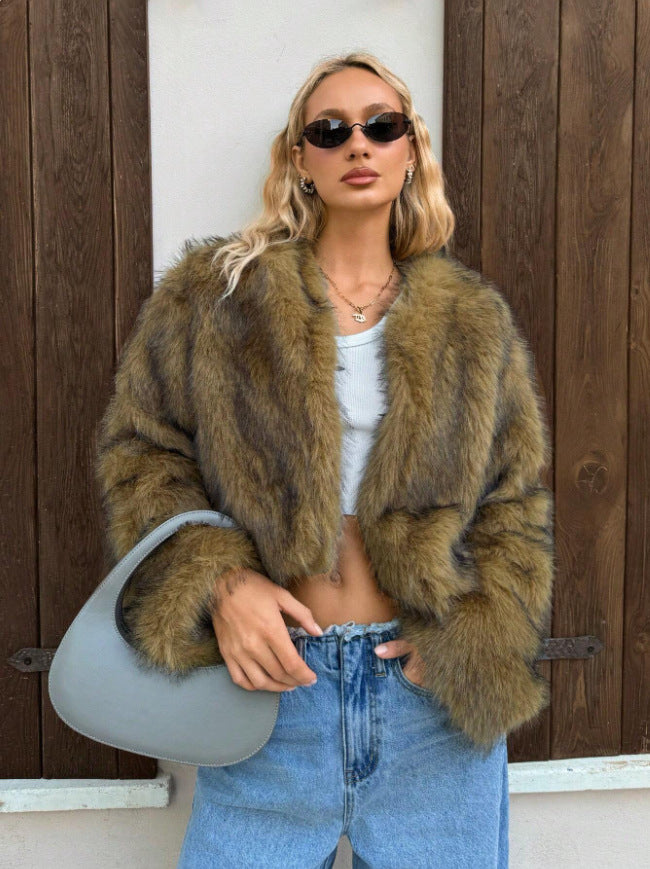 Drune | Luxuriöser Plüsch-Fauxpelz-Mantel für Damen