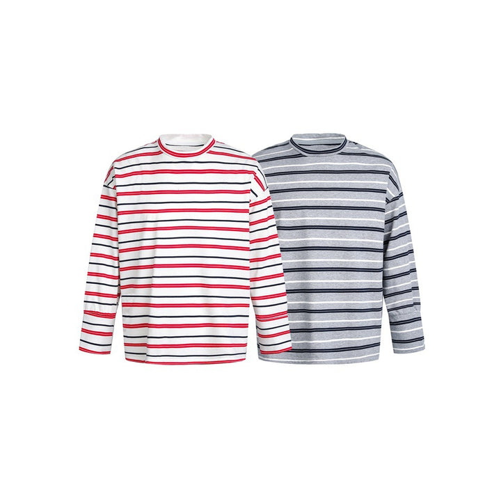 Unisex Gestreiftes Langarmshirt im maritimen Oversize‑Look mit Rippkragen Drune